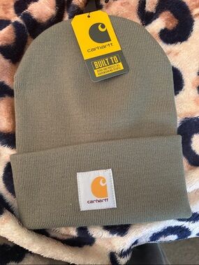 Carhartt Olive Green Cuffed Beanie with Logo Patch
